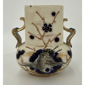 Antique Robert Hanke RH Austria Art Nouveau Bird/Floral Porcelain Vase 4.25" H